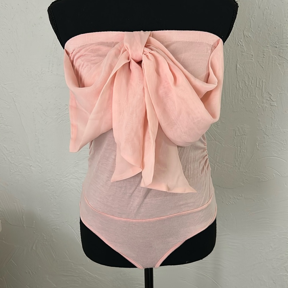 Baby pink tube top bodysuit w/ chiffon bow